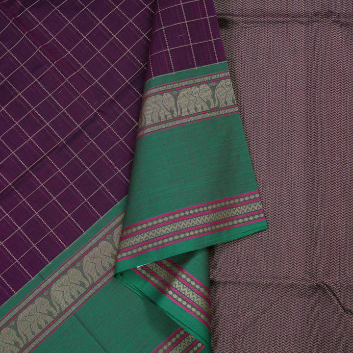 Hayagrivas Handloom Pure Cotton Saree in Majestic Dark Purple BBD1248K7-3