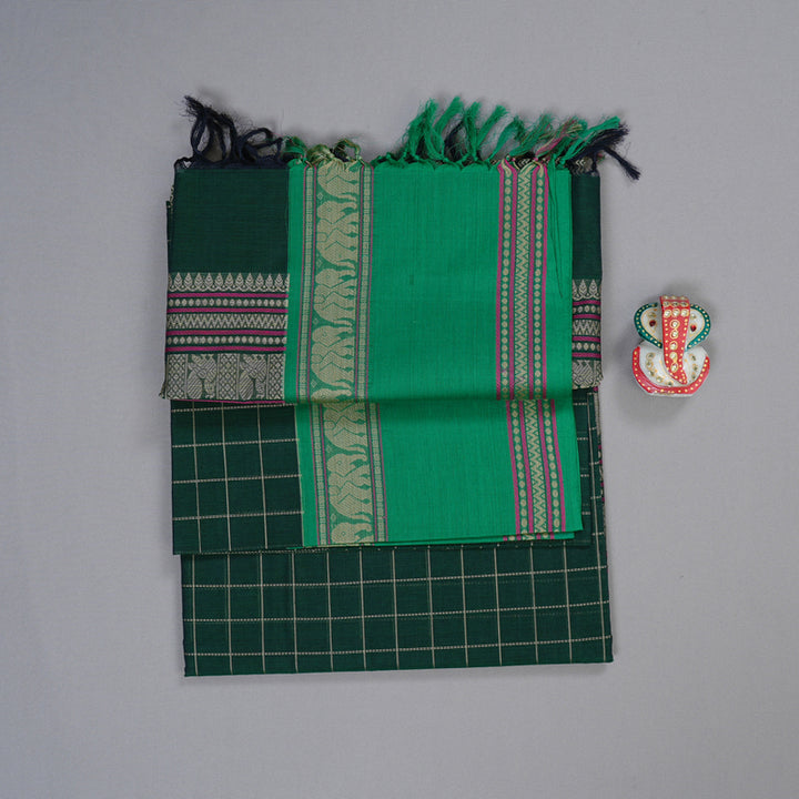 Hayagrivas Handloom Pure Cotton Saree in Bold Bottle Green BBD1248K7-5