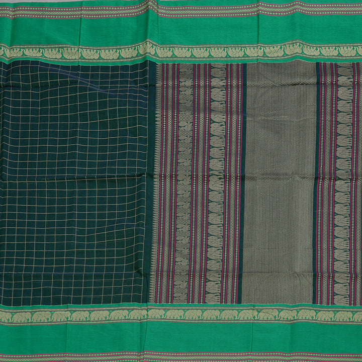 Hayagrivas Handloom Pure Cotton Saree in Bold Bottle Green BBD1248K7-5