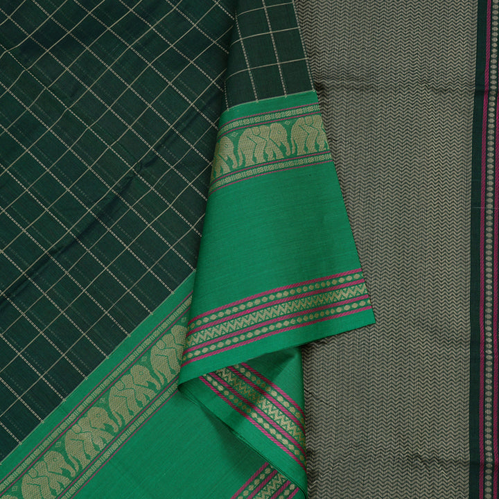 Hayagrivas Handloom Pure Cotton Saree in Bold Bottle Green BBD1248K7-5