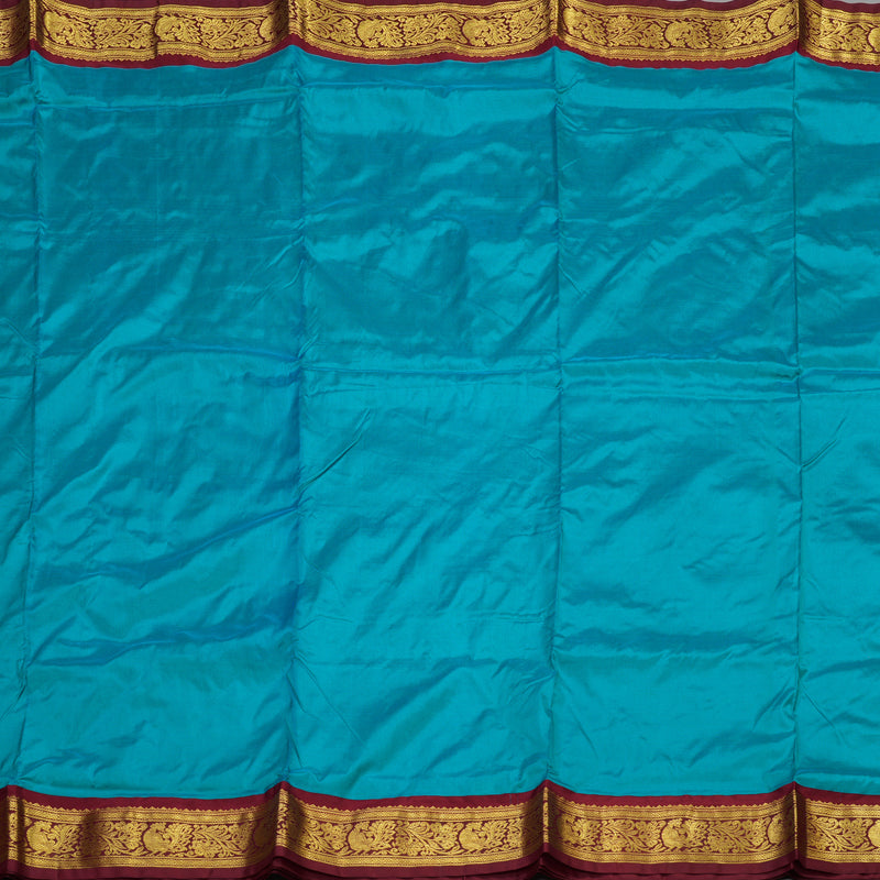 Hayagrivas Handloom Kanjivaram Ten Yards silk saree in sea blue with maroon BBD1252K3-2