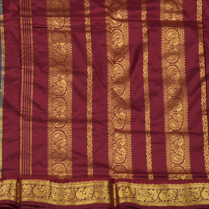 Hayagrivas Handloom Kanjivaram Ten Yards silk saree in sea blue with maroon BBD1252K3-2