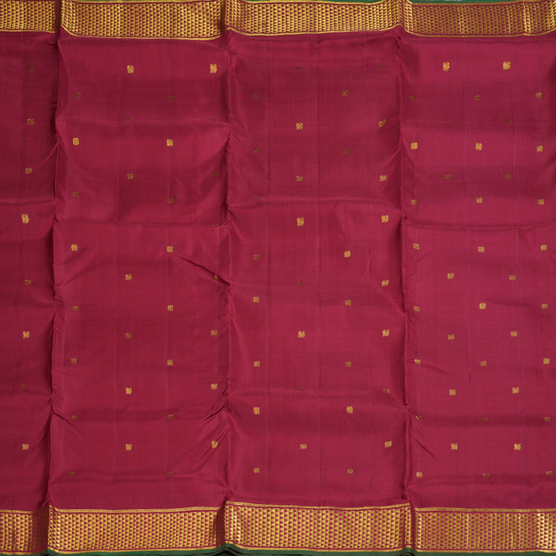 Hayagrivas Maroon Handloom Ten Yards Kanjivaram Silk Saree with Maroon Green Edging Border BBD1256K2-1