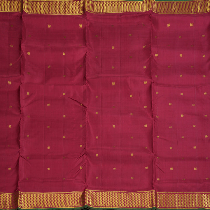 Hayagrivas Maroon Handloom Ten Yards Kanjivaram Silk Saree with Maroon Green Edging Border BBD1256K2-1