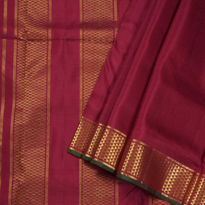 Hayagrivas Maroon Handloom Ten Yards Kanjivaram Silk Saree with Maroon Green Edging Border BBD1256K2-1