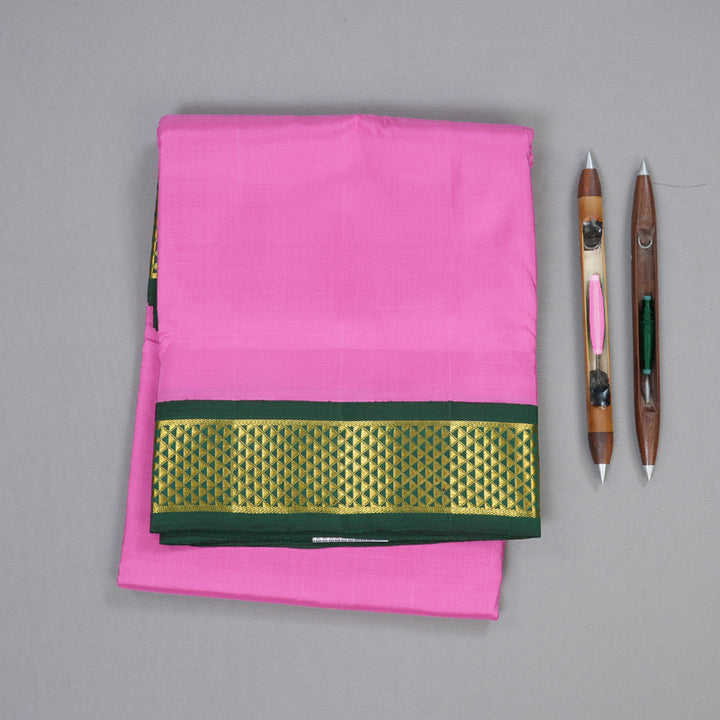 Hayagrivas Lotus Pink Handloom Kanjivaram Ten Yard Silk Saree with Bottle Green Border BBD1256K7-1