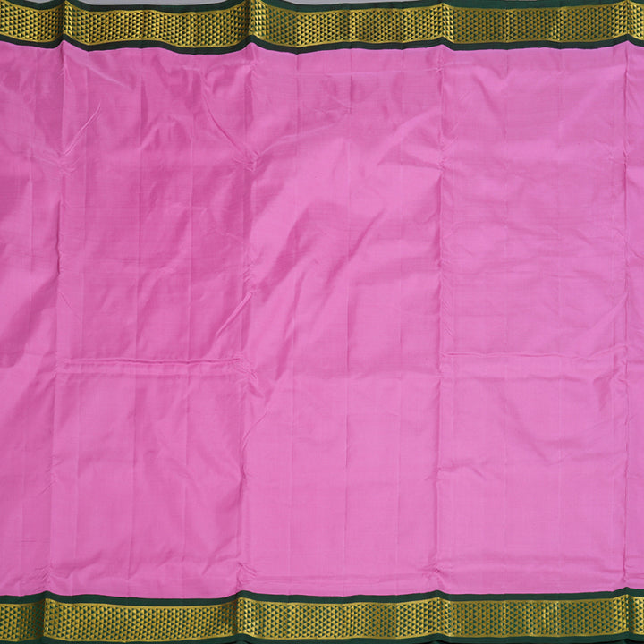 Hayagrivas Lotus Pink Handloom Kanjivaram Ten Yard Silk Saree with Bottle Green Border BBD1256K7-1