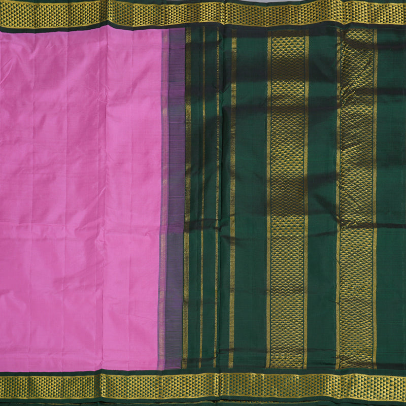 Hayagrivas Lotus Pink Handloom Kanjivaram Ten Yard Silk Saree with Bottle Green Border BBD1256K7-1