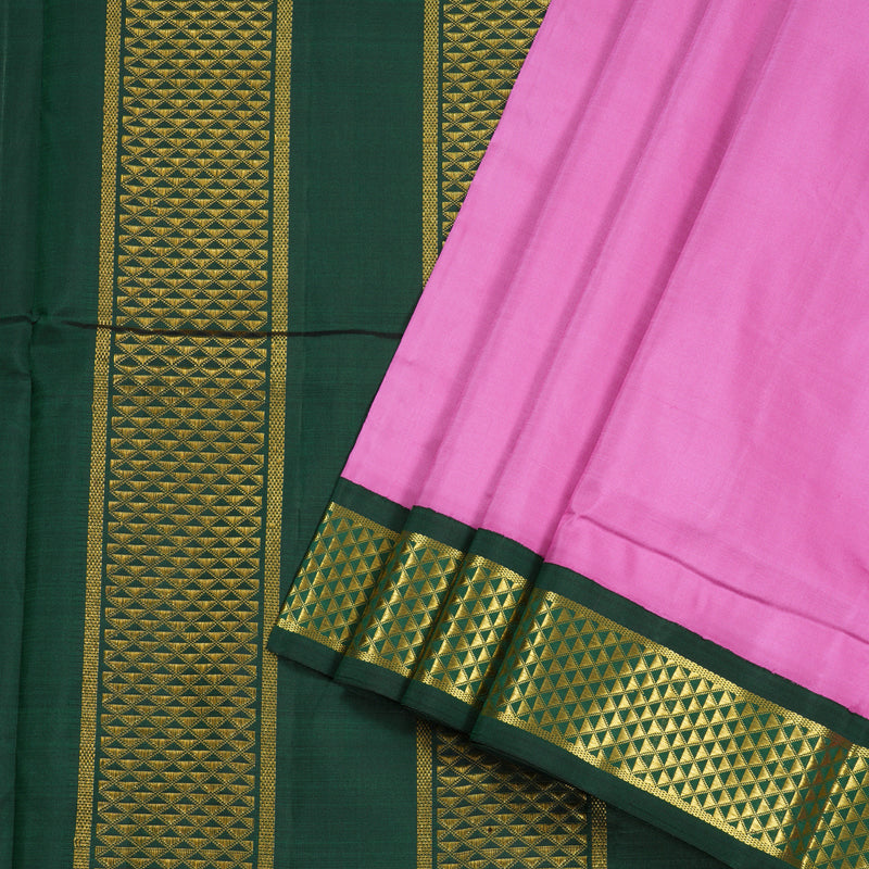 Hayagrivas Lotus Pink Handloom Kanjivaram Ten Yard Silk Saree with Bottle Green Border BBD1256K7-1