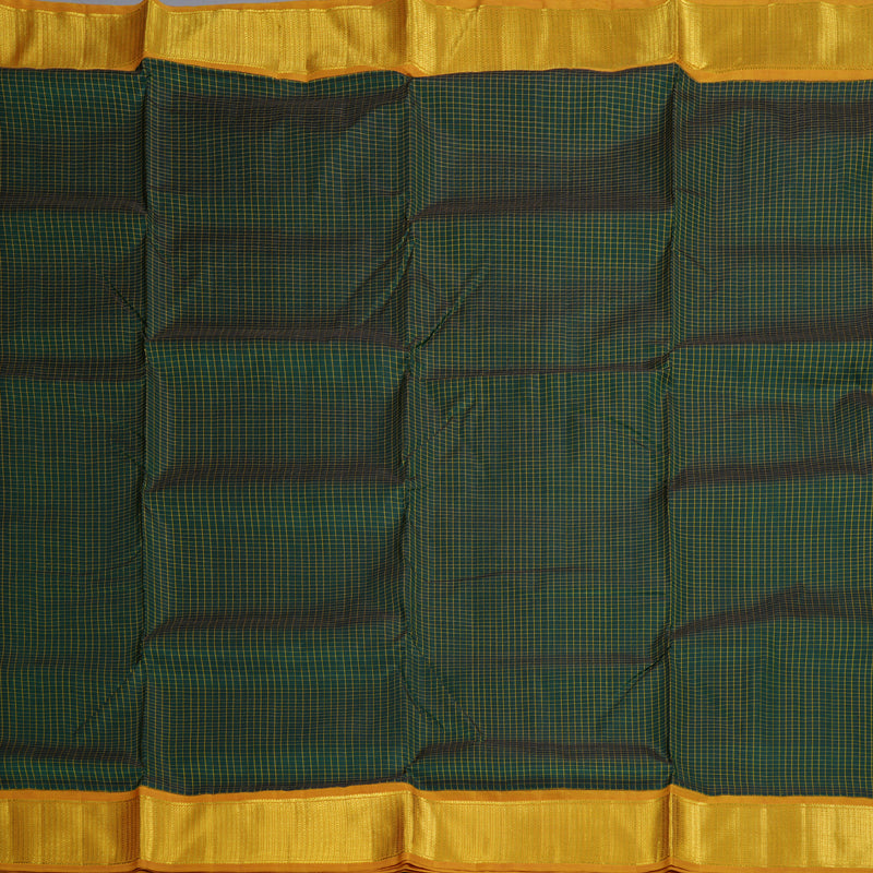 Hayagrivas Bottle Green Handloom Kanjivaram Ten Yard Silk Saree with Mustard Yellow Border BBD1256K8-1