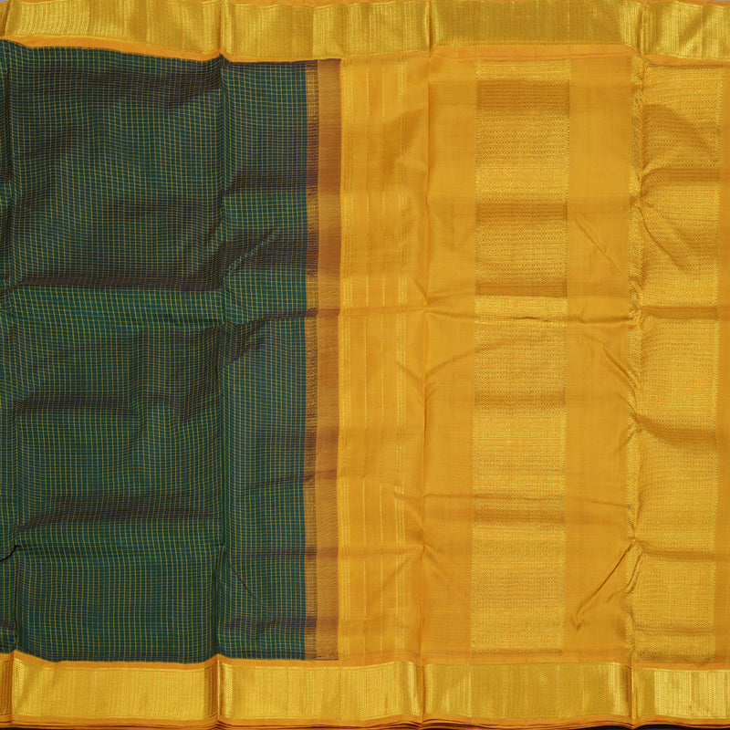 Hayagrivas Bottle Green Handloom Kanjivaram Ten Yard Silk Saree with Mustard Yellow Border BBD1256K8-1