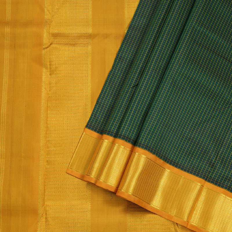 Hayagrivas Bottle Green Handloom Kanjivaram Ten Yard Silk Saree with Mustard Yellow Border BBD1256K8-1