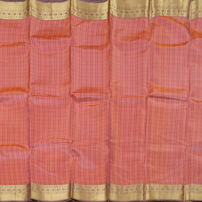 Hayagrivas Peach Pink Handloom Kanjivaram Silk Saree with Rosewood Pink Border BBD1257K2-1