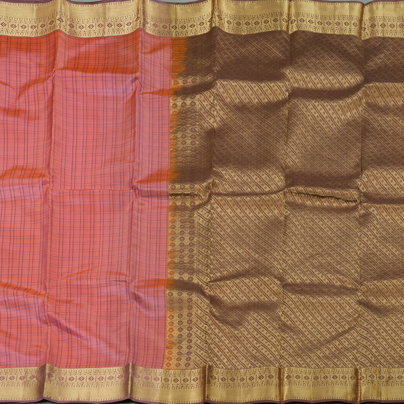 Hayagrivas Peach Pink Handloom Kanjivaram Silk Saree with Rosewood Pink Border BBD1257K2-1