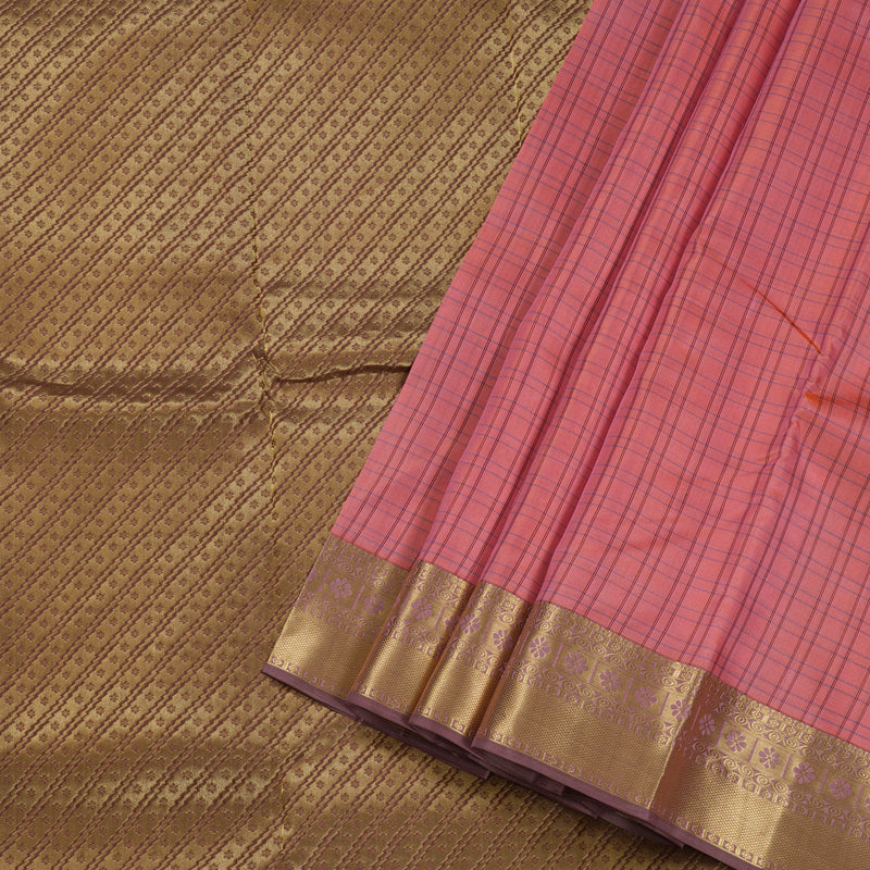 Hayagrivas Peach Pink Handloom Kanjivaram Silk Saree with Rosewood Pink Border BBD1257K2-1