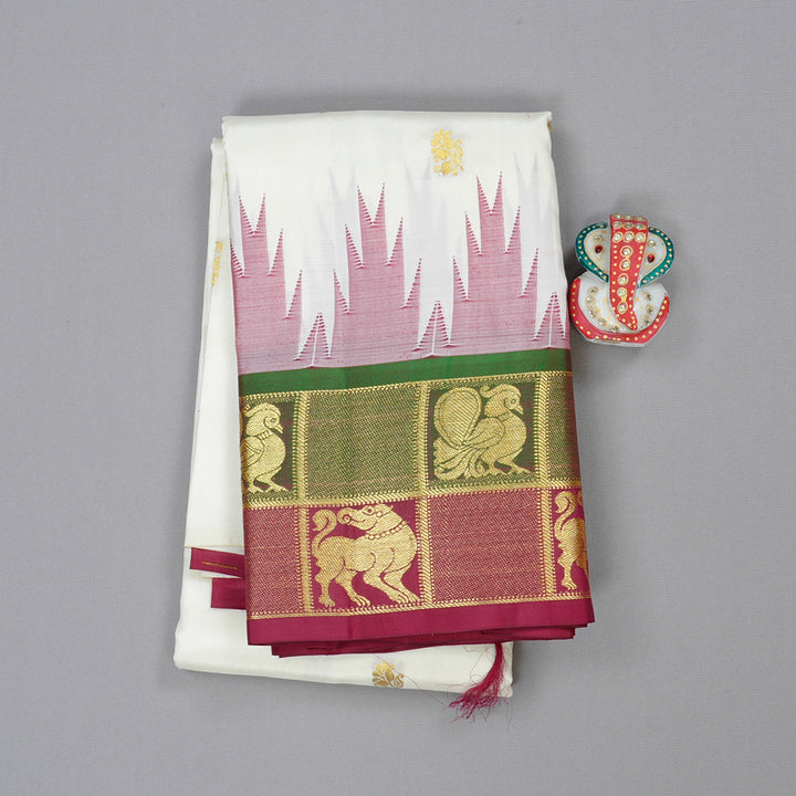 Hayagrivas Handloom Kanjivaram Silk Saree in Pristine White BBD1258K1-1