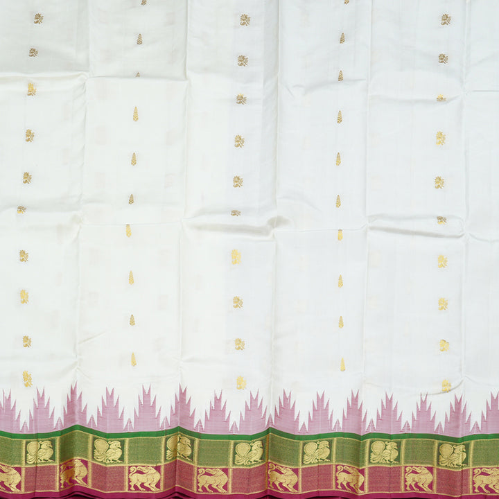 Hayagrivas Handloom Kanjivaram Silk Saree in Pristine White BBD1258K1-1
