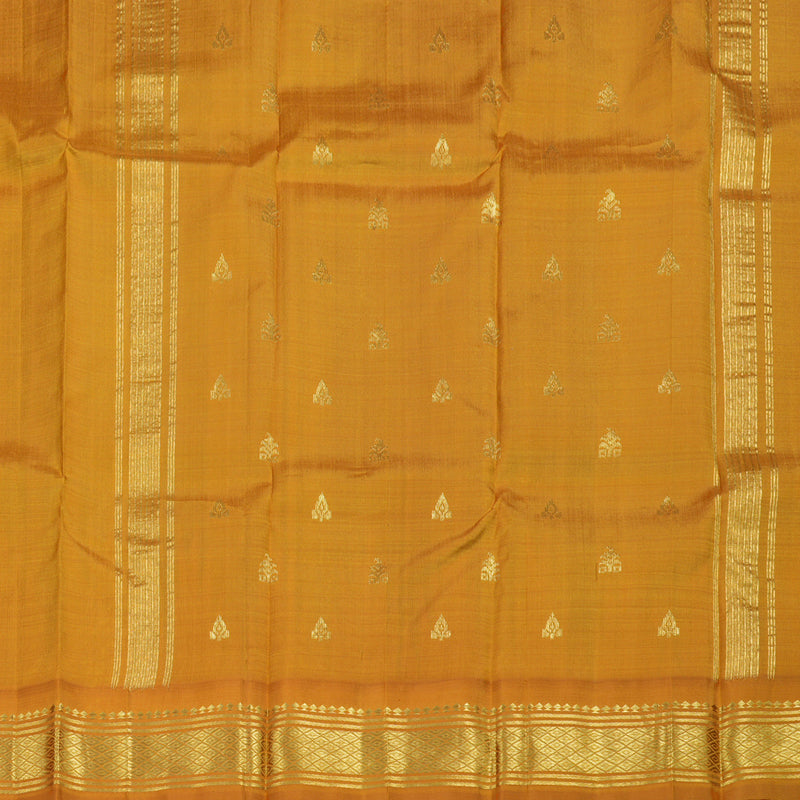 Hayagrivas Peacock Green Handloom Kanjivaram Silk Saree with Mustard Border BBD1258K1-18