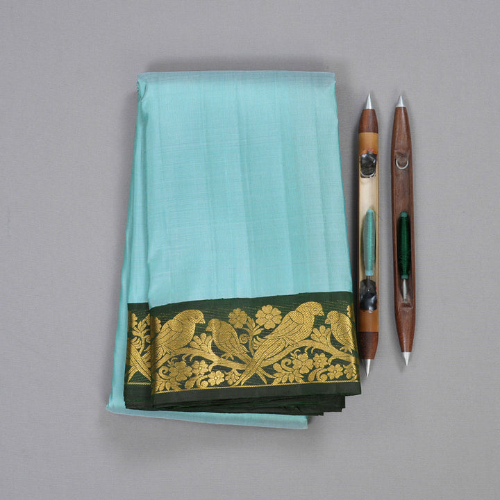 Hayagrivas Pastel Blue Handloom Kanjivaram Silk Saree with Bottle Green Border BBD1262K3-1