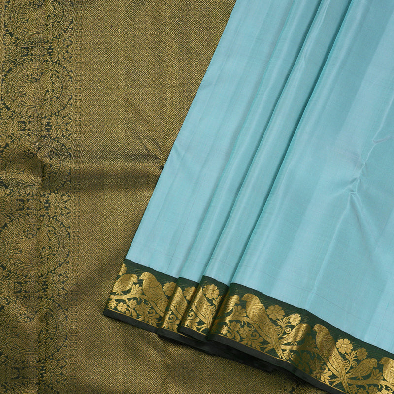 Hayagrivas Pastel Blue Handloom Kanjivaram Silk Saree with Bottle Green Border BBD1262K3-1