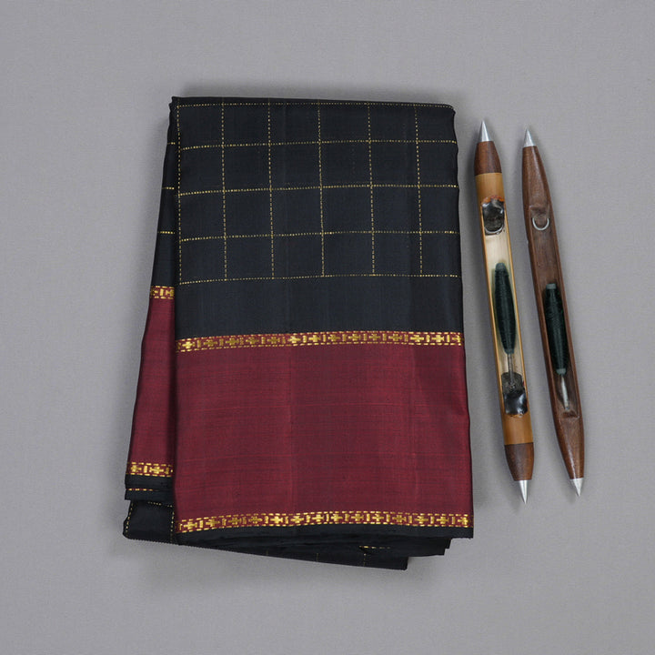 Hayagrivas Black Handloom Kanjivaram Silk Saree with Wine Maroon Border BBD1263K1-1