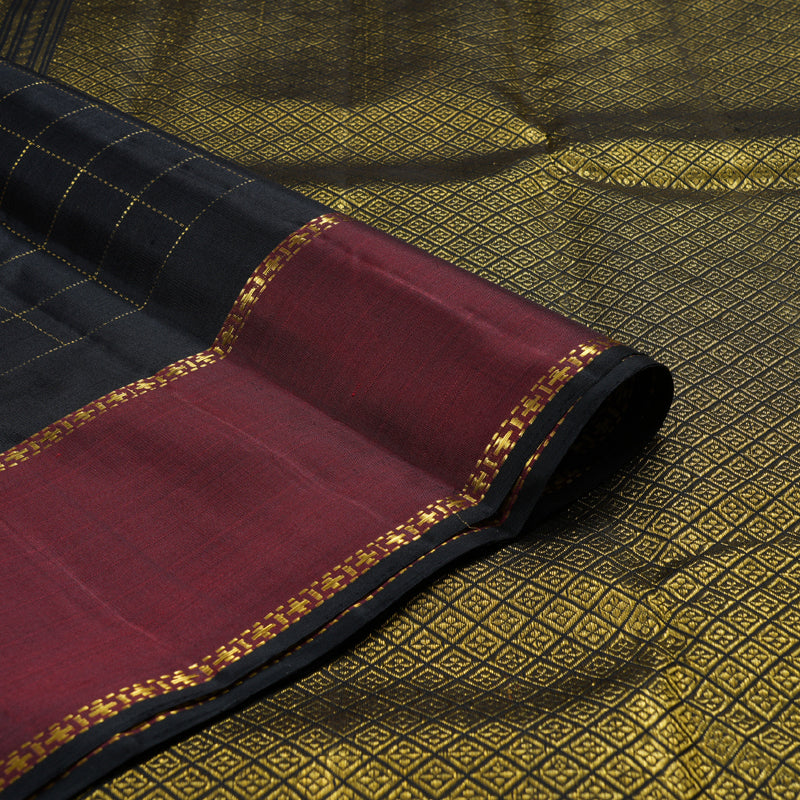 Hayagrivas Black Handloom Kanjivaram Silk Saree with Wine Maroon Border BBD1263K1-1