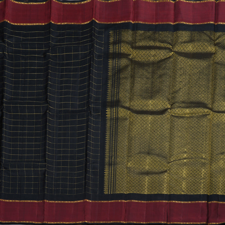 Hayagrivas Black Handloom Kanjivaram Silk Saree with Wine Maroon Border BBD1263K1-1