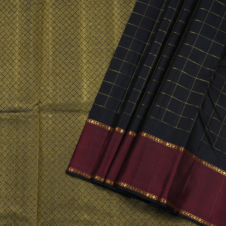 Hayagrivas Black Handloom Kanjivaram Silk Saree with Wine Maroon Border BBD1263K1-1