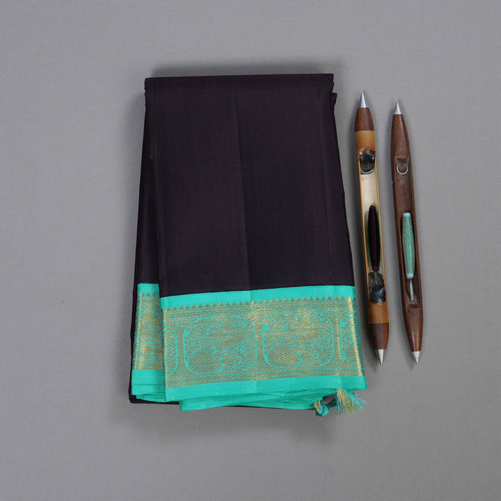 Hayagrivas Black Handloom Kanjivaram Silk Saree with Sea Blue Border BBD1266K1-4