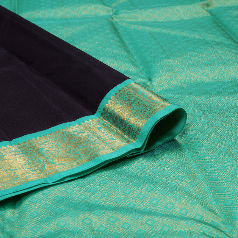 Hayagrivas Black Handloom Kanjivaram Silk Saree with Sea Blue Border BBD1266K1-4