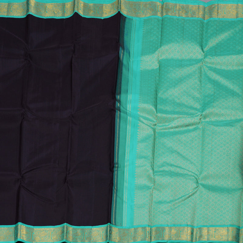 Hayagrivas Black Handloom Kanjivaram Silk Saree with Sea Blue Border BBD1266K1-4