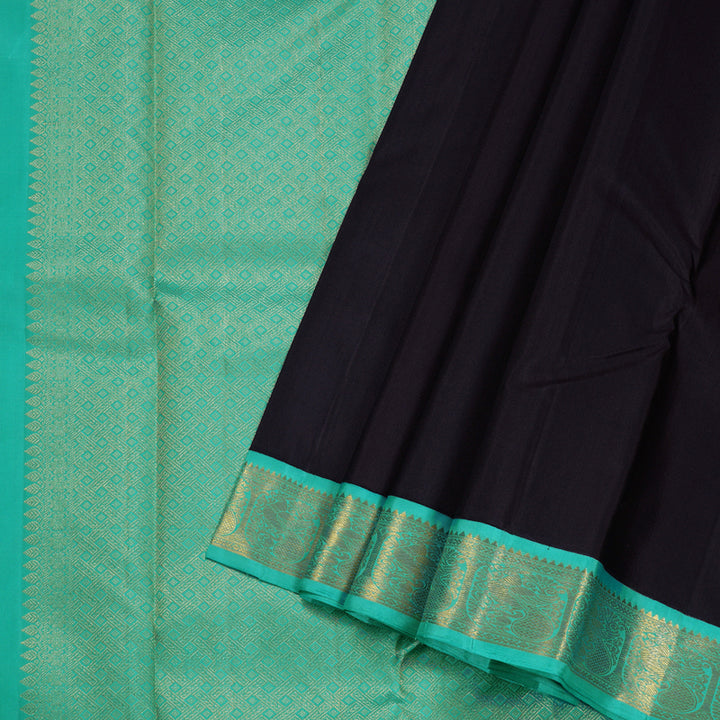 Hayagrivas Black Handloom Kanjivaram Silk Saree with Sea Blue Border BBD1266K1-4