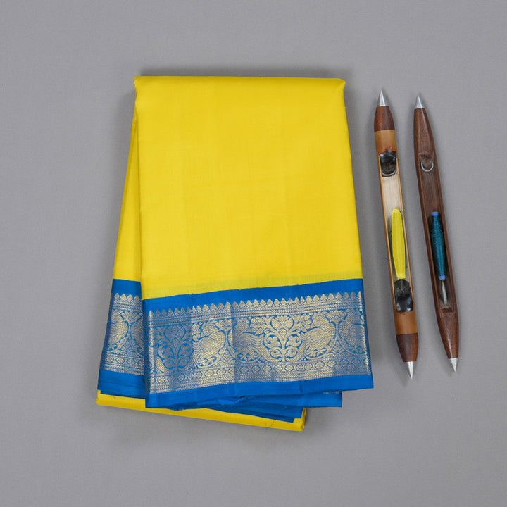 Hayagrivas Lemon Yellow Handloom Kanjivaram Silk Saree with Sky Blue Border BBD1266K1-5