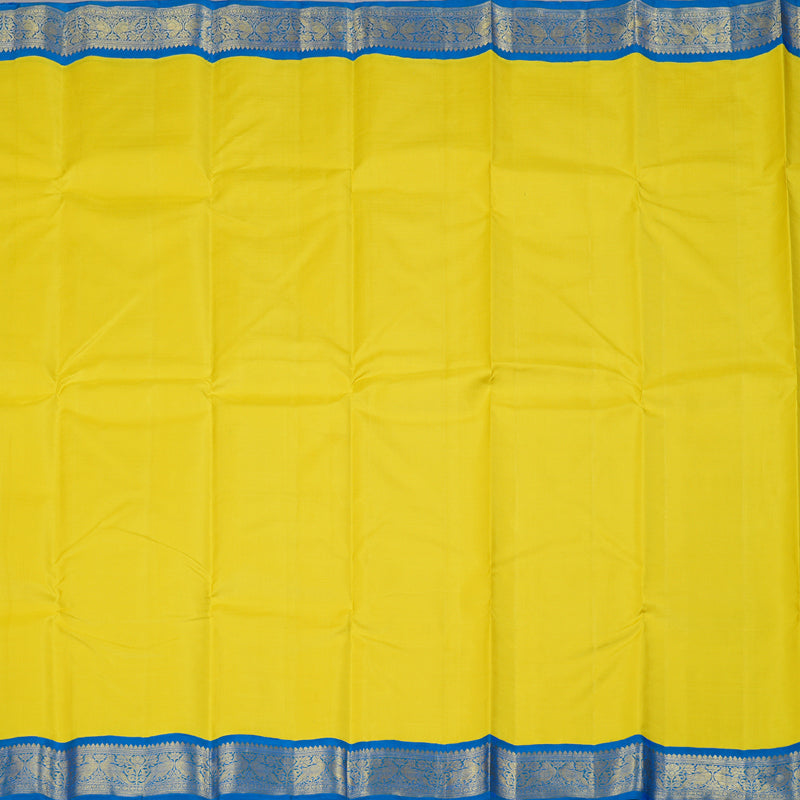 Hayagrivas Lemon Yellow Handloom Kanjivaram Silk Saree with Sky Blue Border BBD1266K1-5