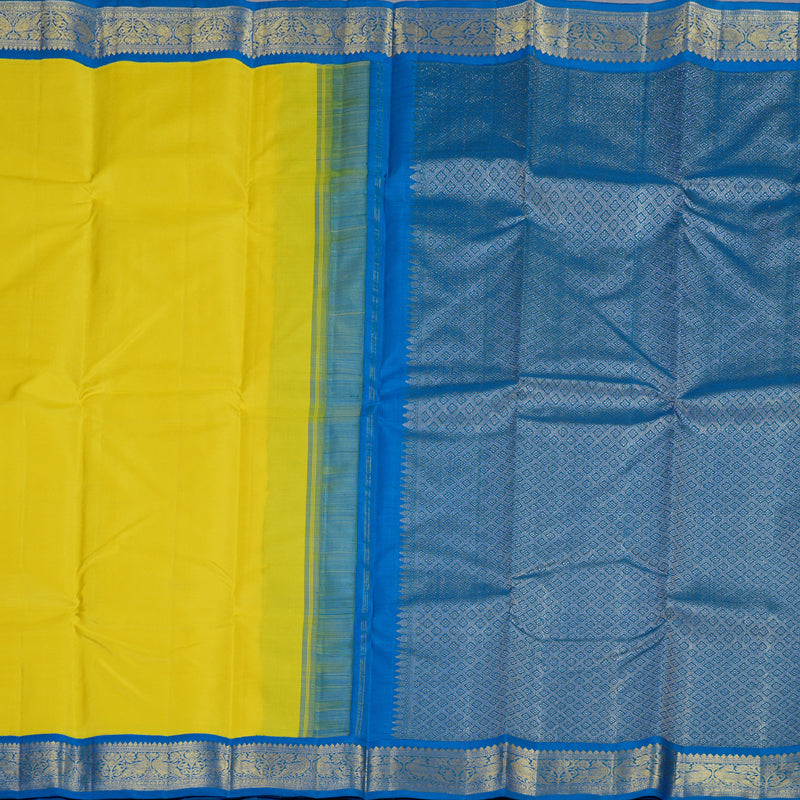 Hayagrivas Lemon Yellow Handloom Kanjivaram Silk Saree with Sky Blue Border BBD1266K1-5