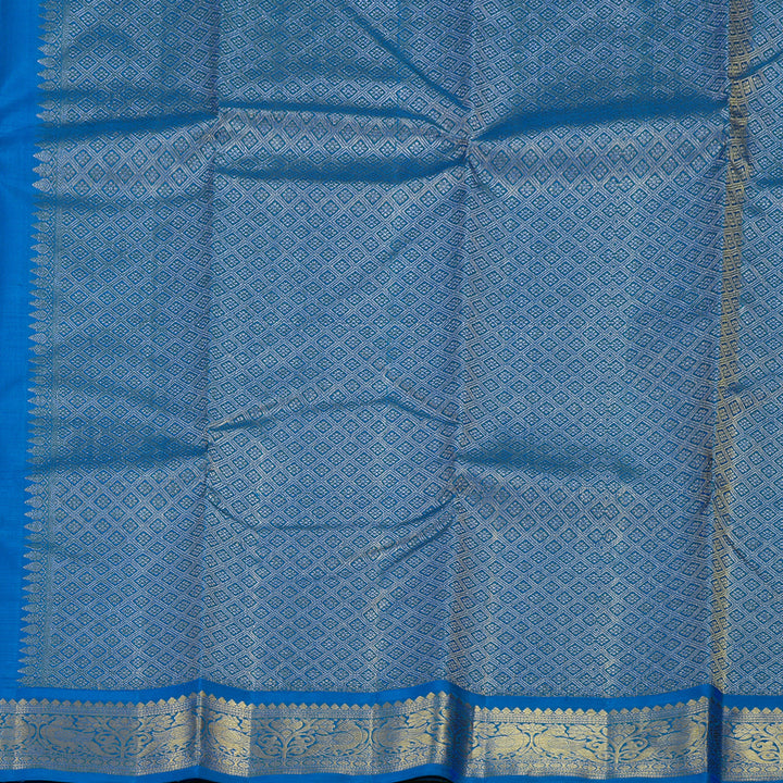 Hayagrivas Lemon Yellow Handloom Kanjivaram Silk Saree with Sky Blue Border BBD1266K1-5