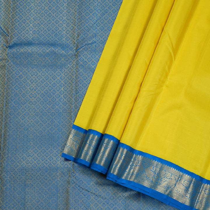 Hayagrivas Lemon Yellow Handloom Kanjivaram Silk Saree with Sky Blue Border BBD1266K1-5