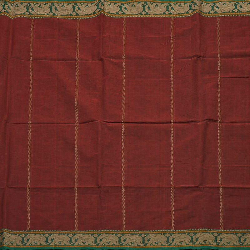 Hayagrivas Maroon Pure Silk Cotton Saree with Green Border BBD1268K8-4