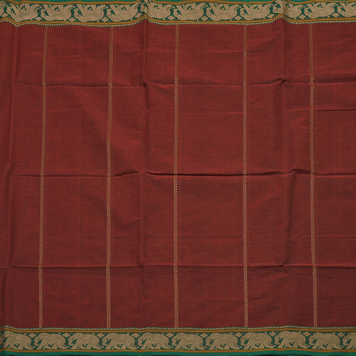 Hayagrivas Maroon Pure Silk Cotton Saree with Green Border BBD1268K8-4