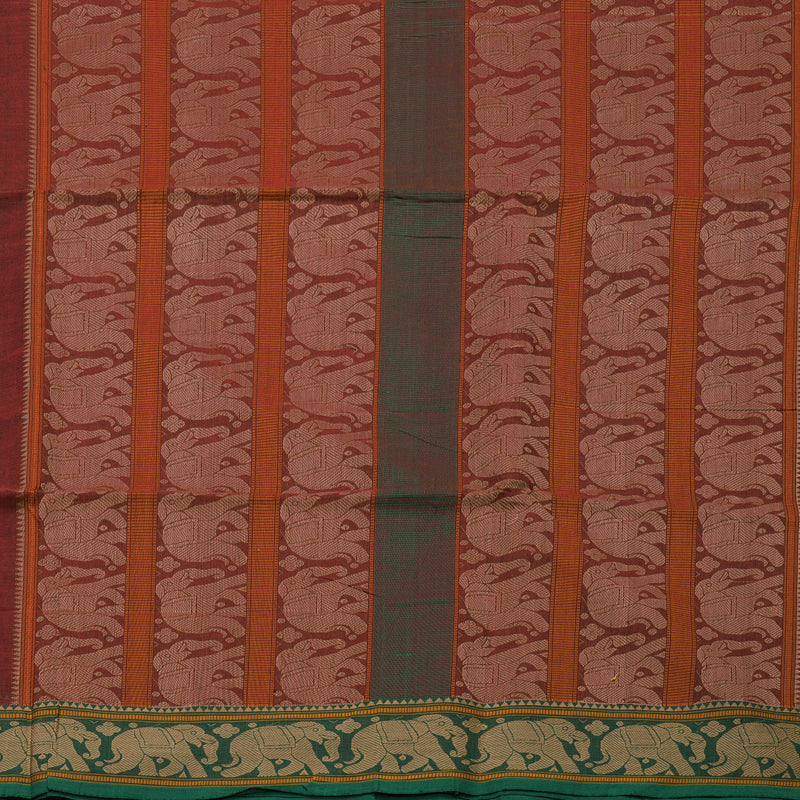 Hayagrivas Maroon Pure Silk Cotton Saree with Green Border BBD1268K8-4