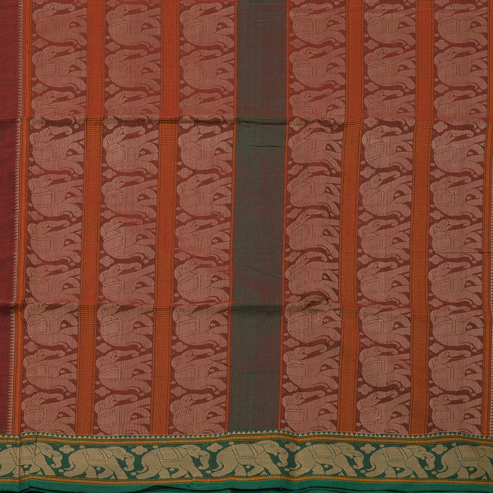 Hayagrivas Maroon Pure Silk Cotton Saree with Green Border BBD1268K8-4