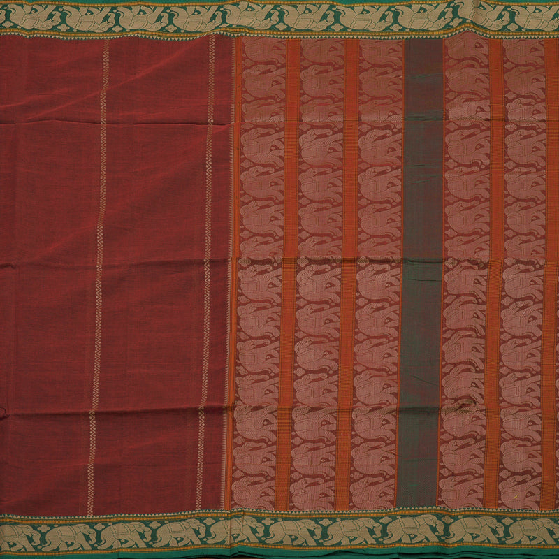Hayagrivas Maroon Pure Silk Cotton Saree with Green Border BBD1268K8-4