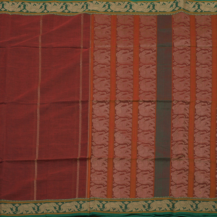 Hayagrivas Maroon Pure Silk Cotton Saree with Green Border BBD1268K8-4