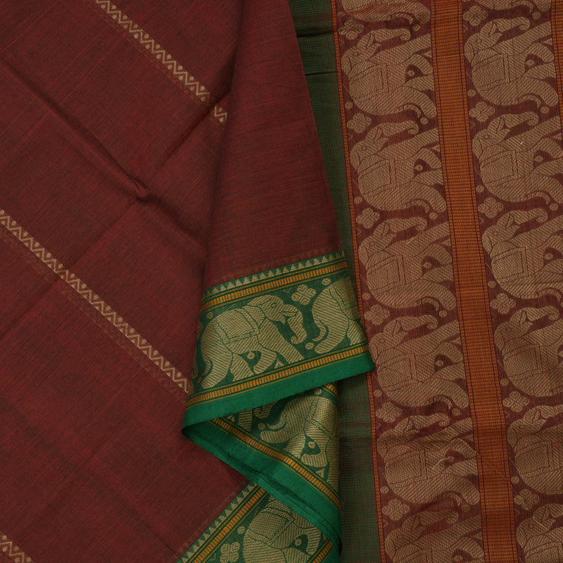 Hayagrivas Maroon Pure Silk Cotton Saree with Green Border BBD1268K8-4
