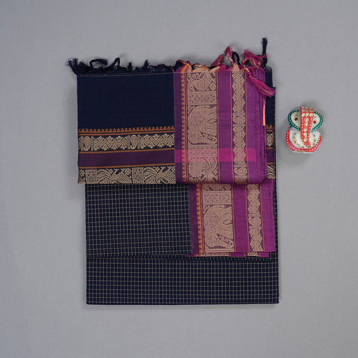 Hayagrivas Handloom Pure Cotton Saree in Intense Dark Blue BBD1269K12-3