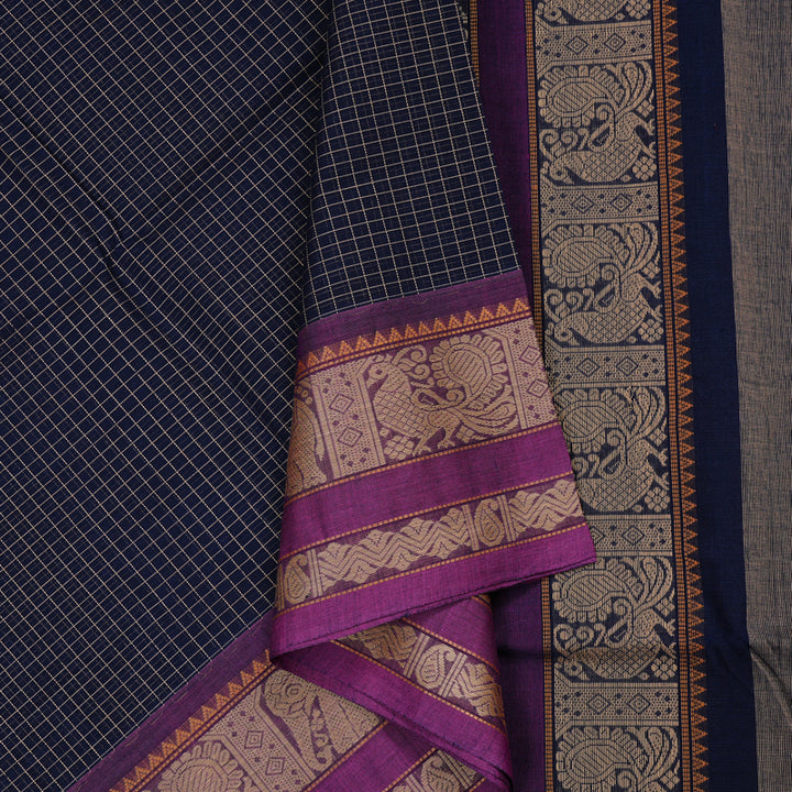 Hayagrivas Handloom Pure Cotton Saree in Intense Dark Blue BBD1269K12-3