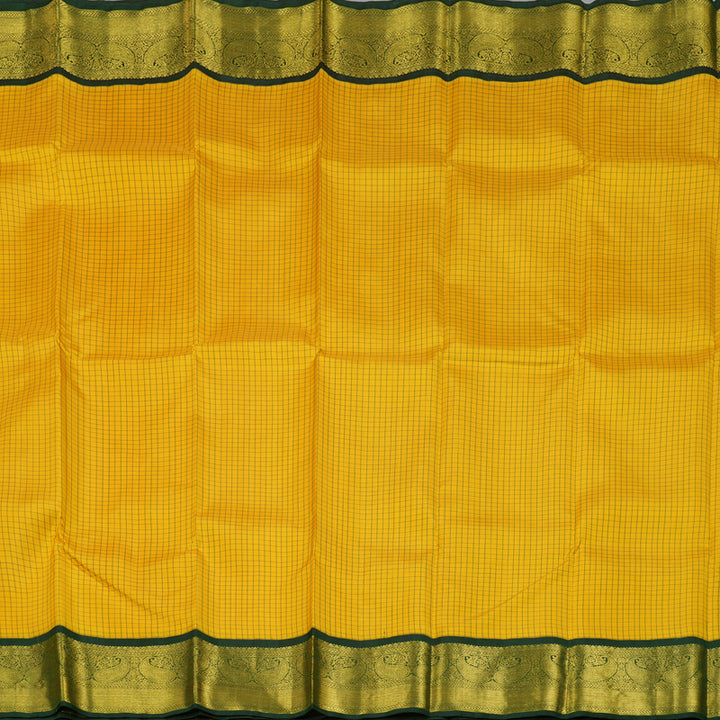 Hayagrivas Yellow Handloom Kanjivaram Silk Saree with Bottle Green Border BBD126D11-1