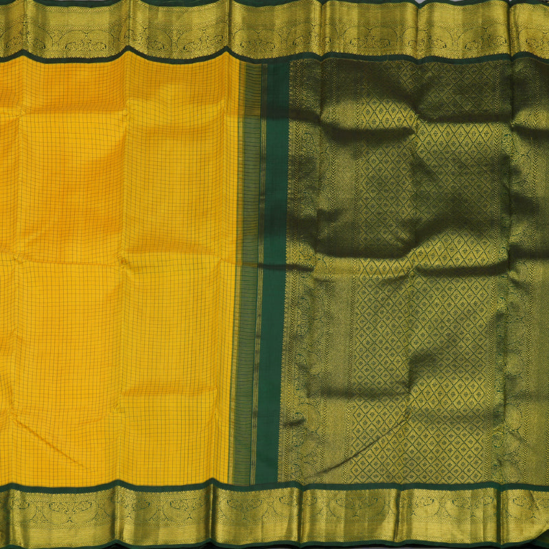Hayagrivas Yellow Handloom Kanjivaram Silk Saree with Bottle Green Border BBD126D11-1