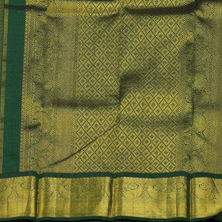 Hayagrivas Yellow Handloom Kanjivaram Silk Saree with Bottle Green Border BBD126D11-1