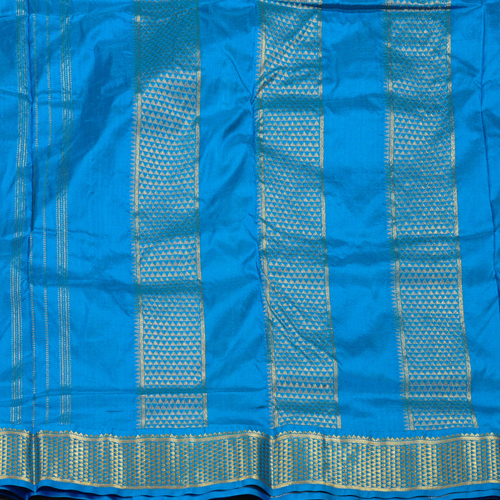 Hayagrivas Mango Yellow Handloom Kanjivaram Ten Yard Silk Saree with  Blue Border BBD1272K2-6